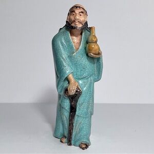 QING DYNASTY / Antique Chinese MUDMAN FIGURINE / Gourd & GREEN ROBE/ Small Chip